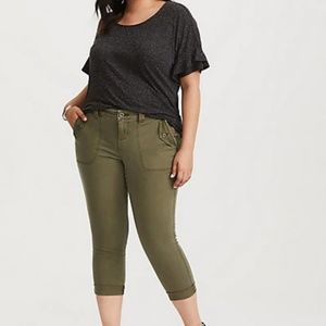 Olive Green Military Cropped Pants